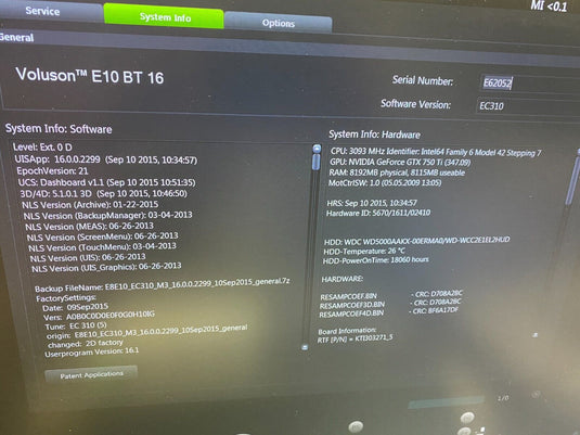 GE Voluson E10 BT16 4D Ultrasound System Screen